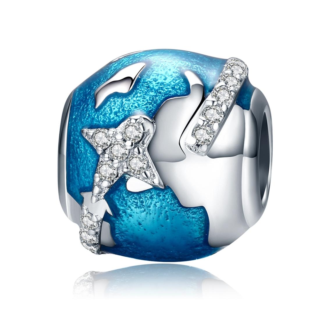 World Travel Aeroplane Enamel Sterling Silver Bead Charm Bracelet Necklace