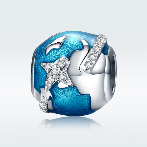 World Travel Aeroplane Enamel Sterling Silver Bead Charm Bracelet Necklace