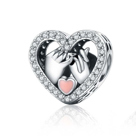 Loving Hands Heart Enamel Sterling Silver Bead Charm Bracelet Necklace Pendant