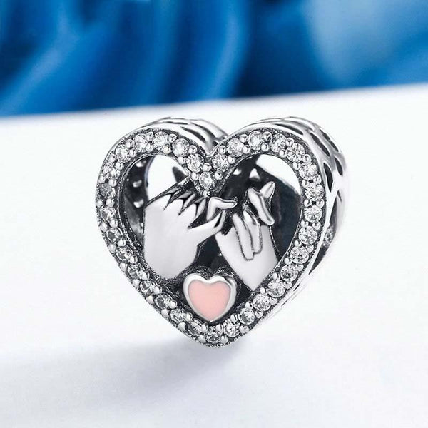 Loving Hands Heart Enamel Sterling Silver Bead Charm Bracelet Necklace Pendant