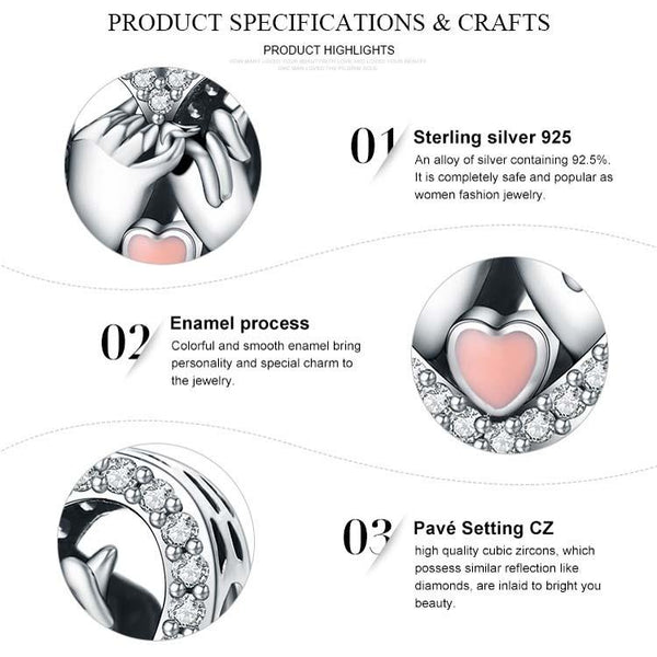 Loving Hands Heart Enamel Sterling Silver Bead Charm Bracelet Necklace Pendant