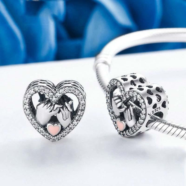 Loving Hands Heart Enamel Sterling Silver Bead Charm Bracelet Necklace Pendant