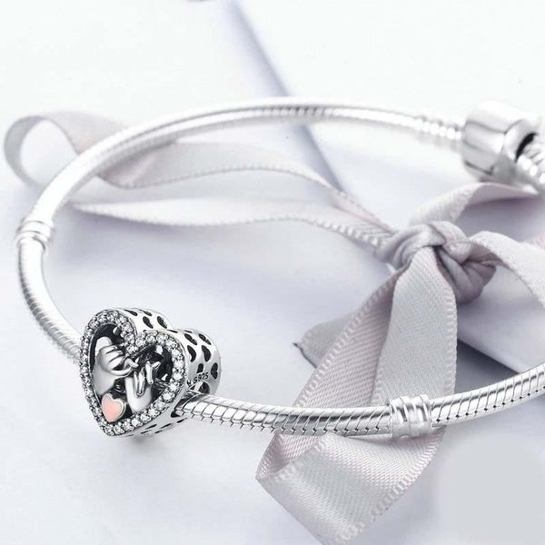 Loving Hands Heart Enamel Sterling Silver Bead Charm Bracelet Necklace Pendant