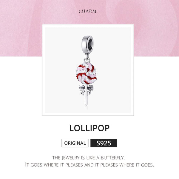 Lollipop Enamel Sterling Silver Bead Charm Bracelet Necklace Pendant