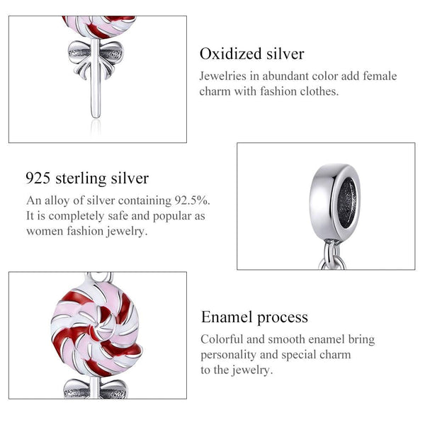 Lollipop Enamel Sterling Silver Bead Charm Bracelet Necklace Pendant