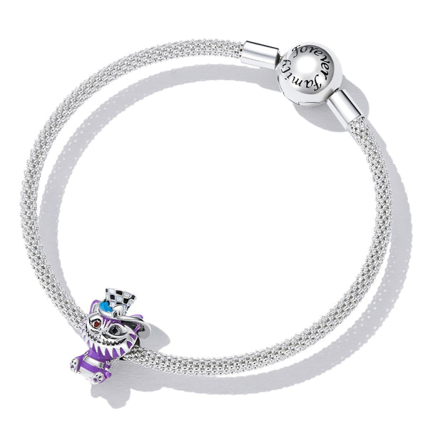 Cheshire Cat Enamel Sterling Silver Zircon CZ Bead Charm Pendant Bracelet Necklace