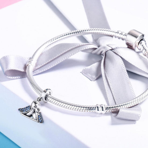 Mother Baby Bird Sterling Silver Zircon CZ Bead Charm Pendant Bracelet Necklace