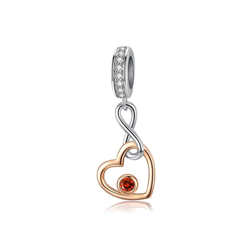Infinity Love Heart Rose Gold Plated Sterling Silver CZ Bead Charm Bracelet Necklace