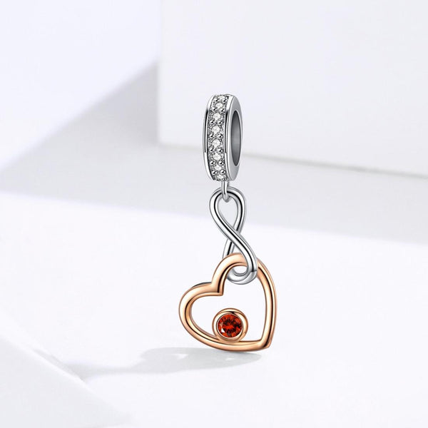 Infinity Love Heart Rose Gold Plated Sterling Silver CZ Bead Charm Bracelet Necklace