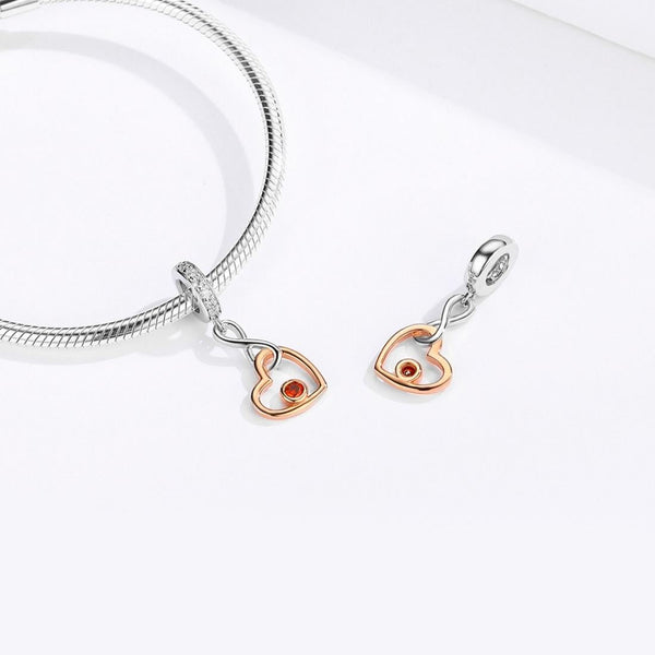 Infinity Love Heart Rose Gold Plated Sterling Silver CZ Bead Charm Bracelet Necklace