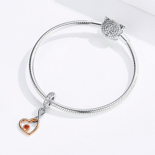 Infinity Love Heart Rose Gold Plated Sterling Silver CZ Bead Charm Bracelet Necklace