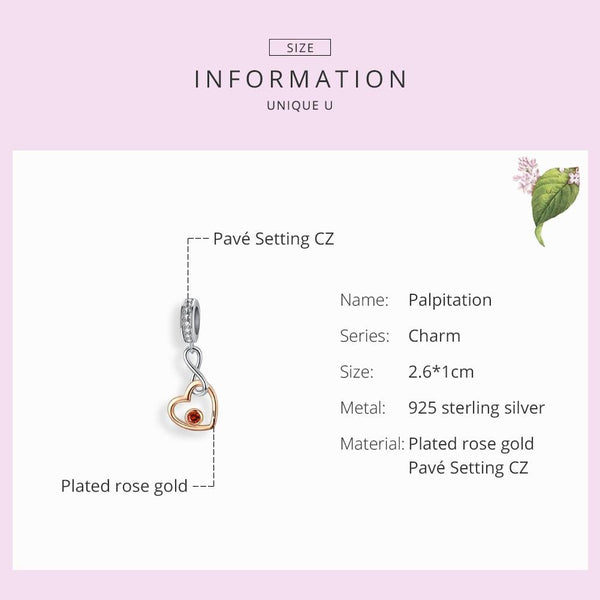 Infinity Love Heart Rose Gold Plated Sterling Silver CZ Bead Charm Bracelet Necklace