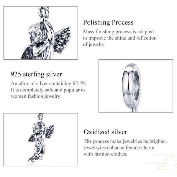 Cupid Eros Sterling Silver Bead Charm Pendant Bracelet Necklace