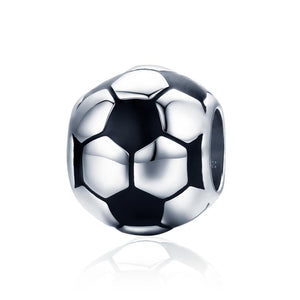 Football Soccer Ball Enamel Sterling Silver Spacer Bead Charm Bracelet Necklace