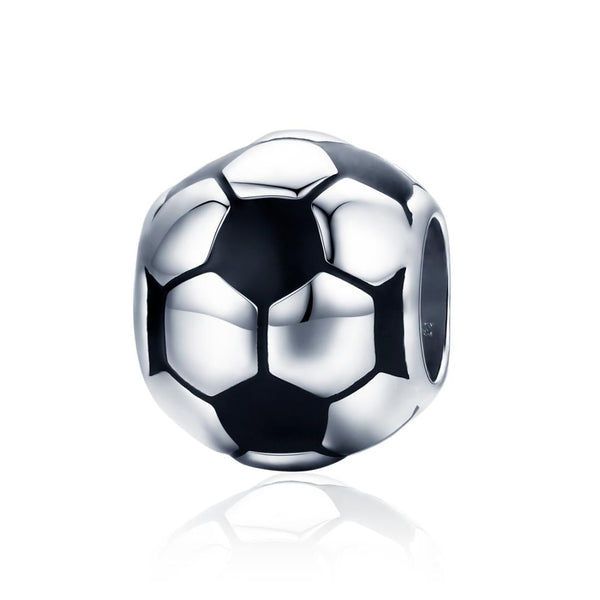 Football Soccer Ball Enamel Sterling Silver Spacer Bead Charm Bracelet Necklace