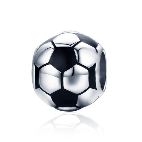 Football Soccer Ball Enamel Sterling Silver Spacer Bead Charm Bracelet Necklace