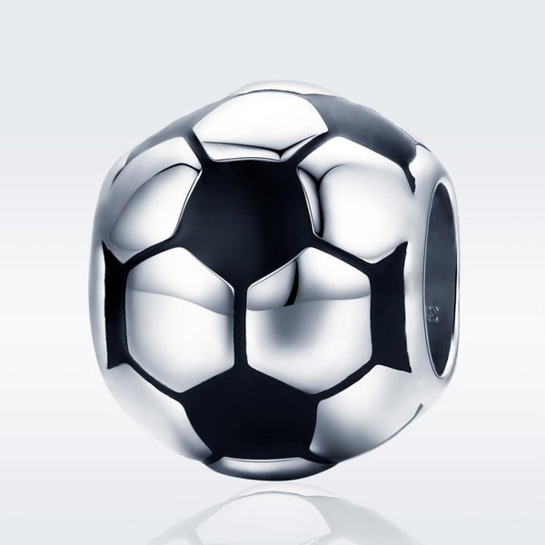 Football Soccer Ball Enamel Sterling Silver Spacer Bead Charm Bracelet Necklace