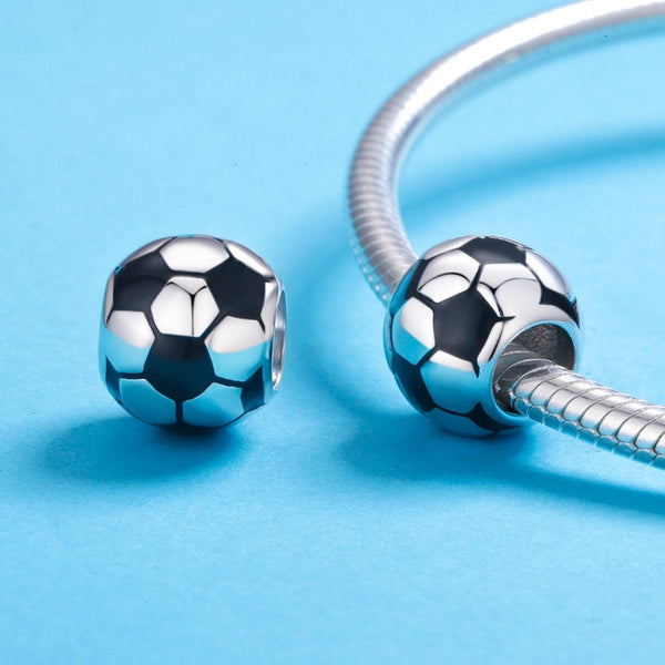 Football Soccer Ball Enamel Sterling Silver Spacer Bead Charm Bracelet Necklace