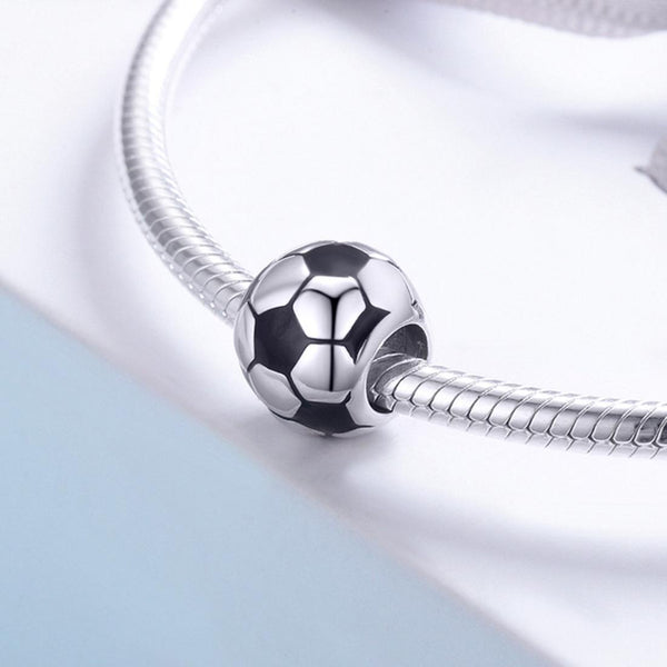 Football Soccer Ball Enamel Sterling Silver Spacer Bead Charm Bracelet Necklace
