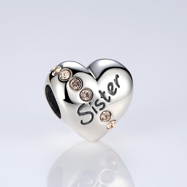 Sister Heart Sterling Silver Spacer Bead Charm Bracelet Necklace