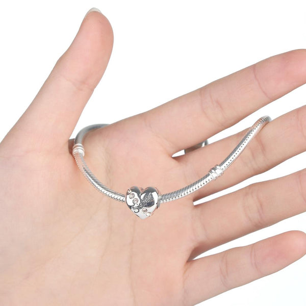 Sister Heart Sterling Silver Spacer Bead Charm Bracelet Necklace