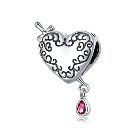 Bleeding Dagger Heart Sterling Silver Zircon CZ Bead Charm Bracelet Necklace