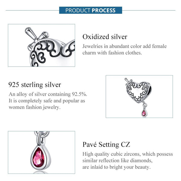 Bleeding Dagger Heart Sterling Silver Zircon CZ Bead Charm Bracelet Necklace