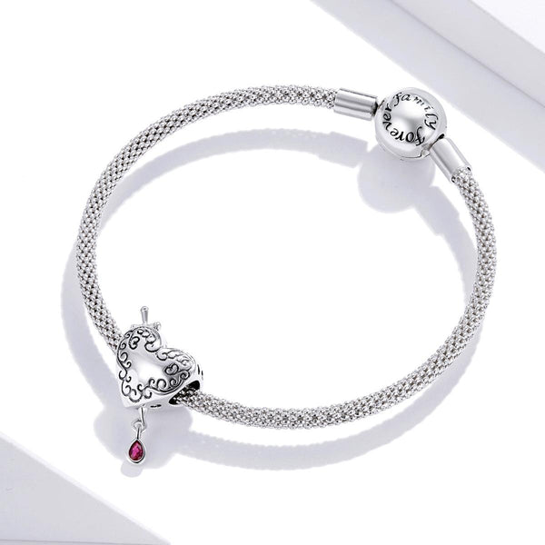 Bleeding Dagger Heart Sterling Silver Zircon CZ Bead Charm Bracelet Necklace