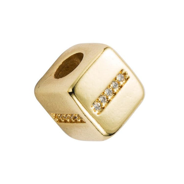 Gold Colour Letter Initial Copper Zircon CZ Bead Charm Bracelet Necklace I