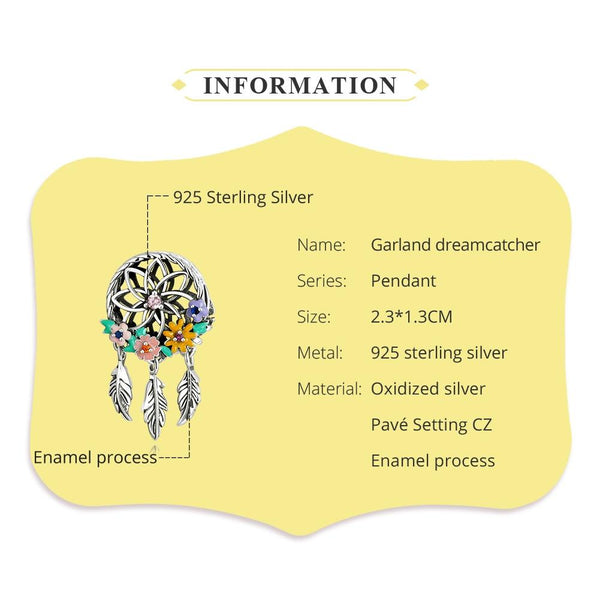 Dreamcatcher Flowers Enamel Sterling Silver CZ Bead Charm Bracelet Necklace