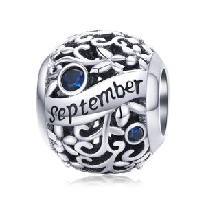 Sapphire September Birthstone Sterling Silver Zircon CZ Bead Charm Bracelet Necklace