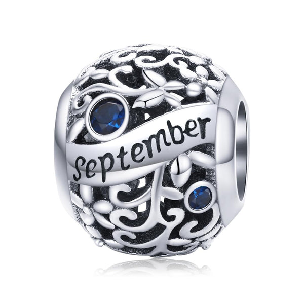Sapphire September Birthstone Sterling Silver Zircon CZ Bead Charm Bracelet Necklace