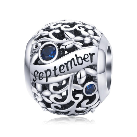 Sapphire September Birthstone Sterling Silver Zircon CZ Bead Charm Bracelet Necklace