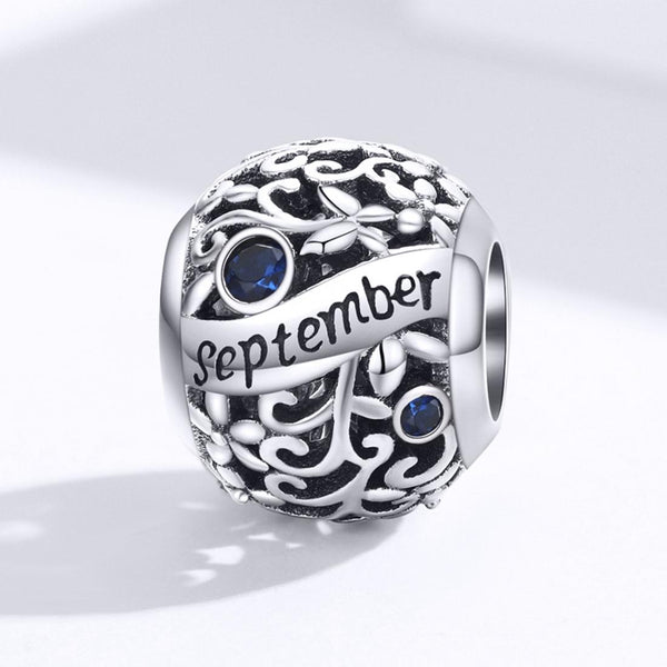 Sapphire September Birthstone Sterling Silver Zircon CZ Bead Charm Bracelet Necklace