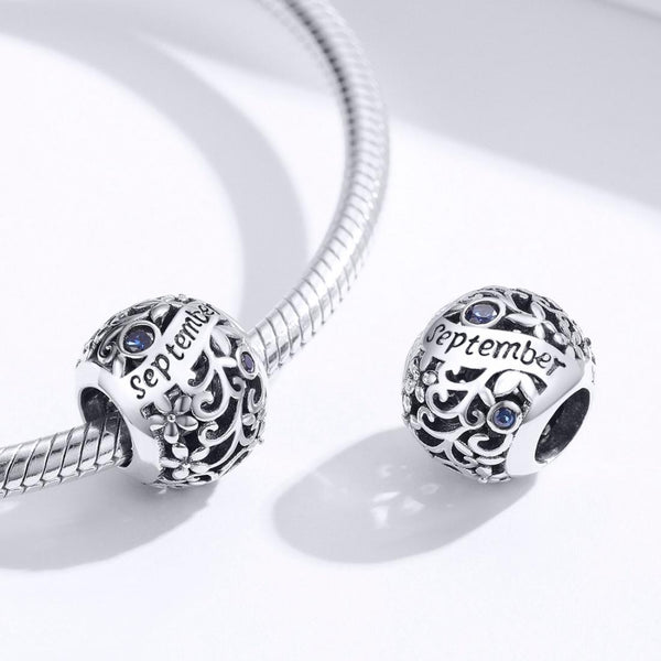 Sapphire September Birthstone Sterling Silver Zircon CZ Bead Charm Bracelet Necklace