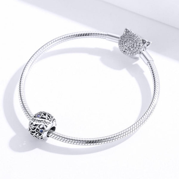 Sapphire September Birthstone Sterling Silver Zircon CZ Bead Charm Bracelet Necklace