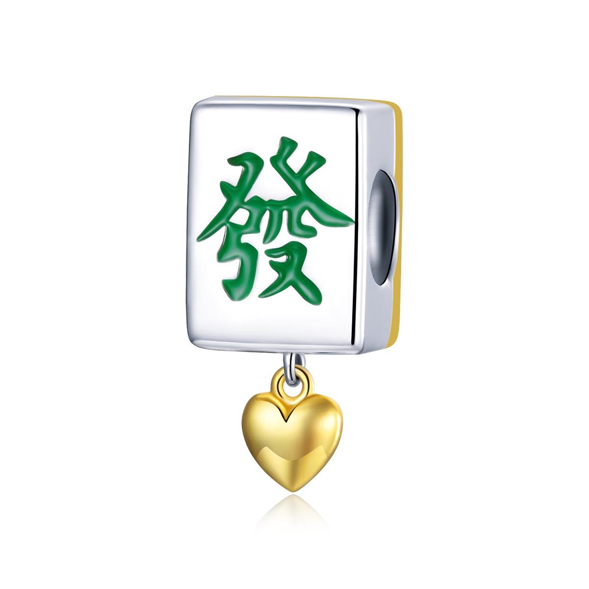 Mahjong Enamel Sterling Silver Bead Charm Pendant Bracelet Necklace