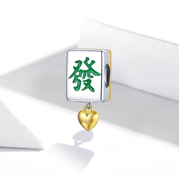 Mahjong Enamel Sterling Silver Bead Charm Pendant Bracelet Necklace