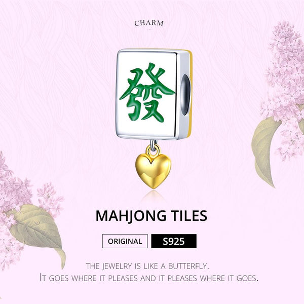 Mahjong Enamel Sterling Silver Bead Charm Pendant Bracelet Necklace