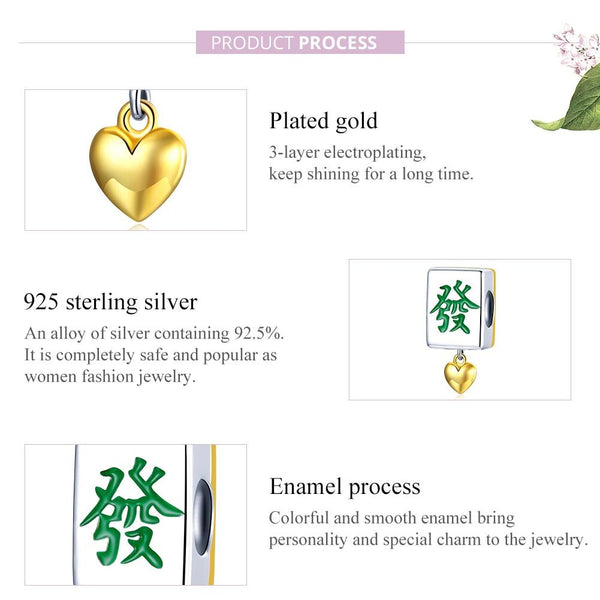 Mahjong Enamel Sterling Silver Bead Charm Pendant Bracelet Necklace