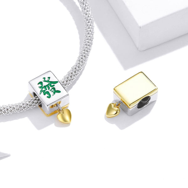 Mahjong Enamel Sterling Silver Bead Charm Pendant Bracelet Necklace