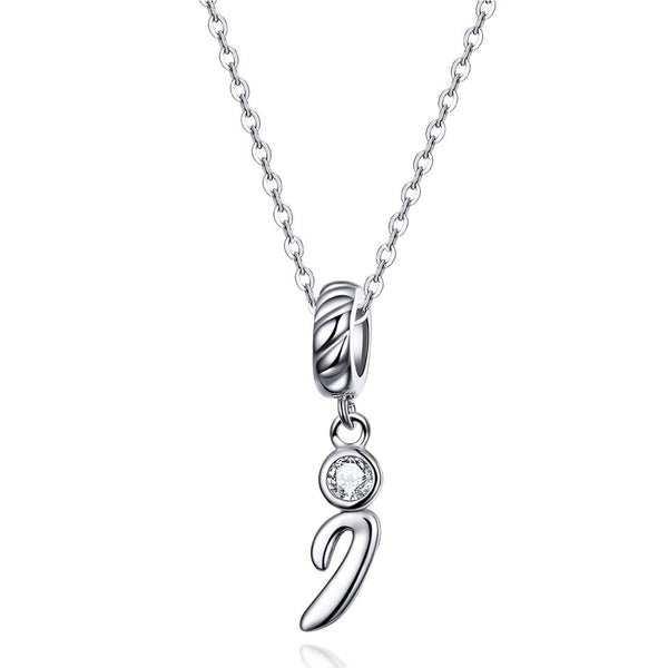 I Letter Initial Platinum Plated Sterling Silver Crystal Zircon Charm Bracelet Necklace