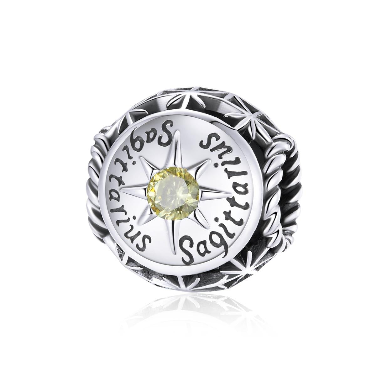 Sagittarius Zodiac Sterling Silver Zircon CZ Bead Charm Bracelet Necklace
