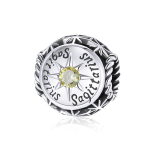 Sagittarius Zodiac Sterling Silver Zircon CZ Bead Charm Bracelet Necklace