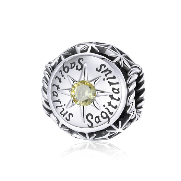Sagittarius Zodiac Sterling Silver Zircon CZ Bead Charm Bracelet Necklace