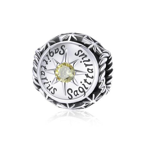 Sagittarius Zodiac Sterling Silver Zircon CZ Bead Charm Bracelet Necklace
