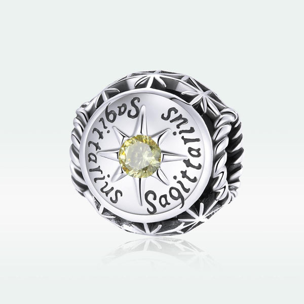 Sagittarius Zodiac Sterling Silver Zircon CZ Bead Charm Bracelet Necklace