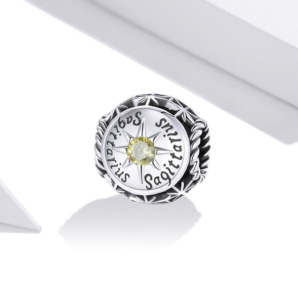 Sagittarius Zodiac Sterling Silver Zircon CZ Bead Charm Bracelet Necklace
