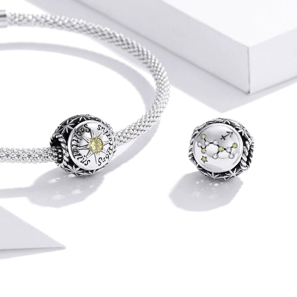 Sagittarius Zodiac Sterling Silver Zircon CZ Bead Charm Bracelet Necklace