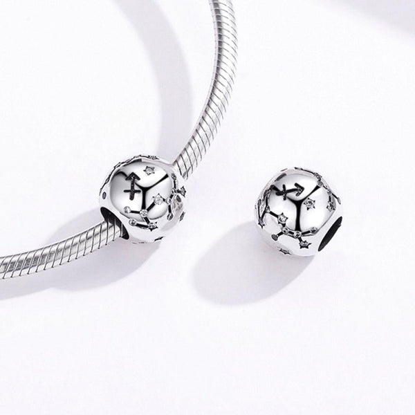 Sagittarius Zodiac Sterling Silver Zircon CZ Bead Charm Pendant Bracelet Necklace